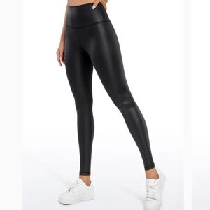 CRZ YOGA Butterlux Sports Leggings, Black faux Leather, Size XS, NWT